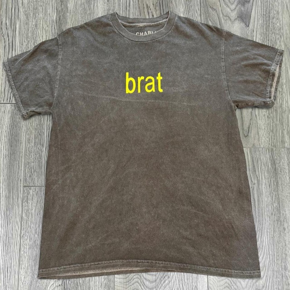 Charli XCX Brat Album Graphic T-Shirt Washed Black Lime Green Unisex Small